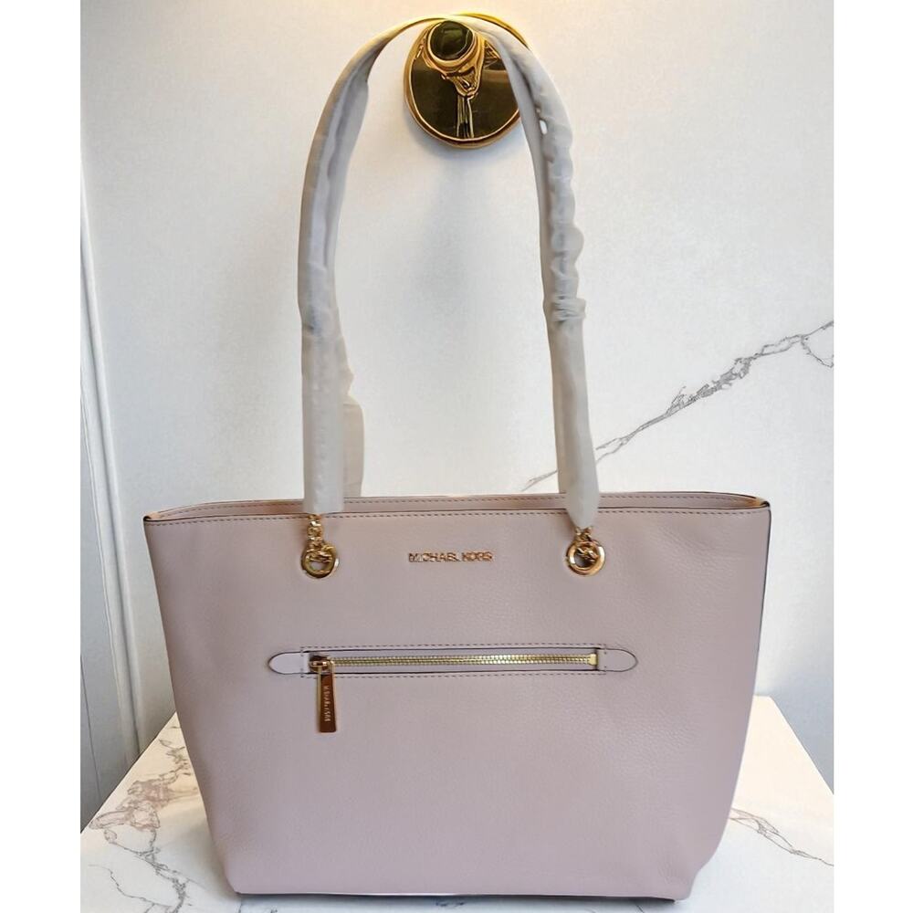 Michael Kors Jet Set Medium Leather Front Zip Chain Tote Powder Blush NWT